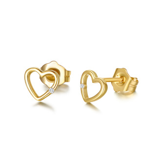 10K Gold Circular Shaped Diamond Heart Stud Earrings-60