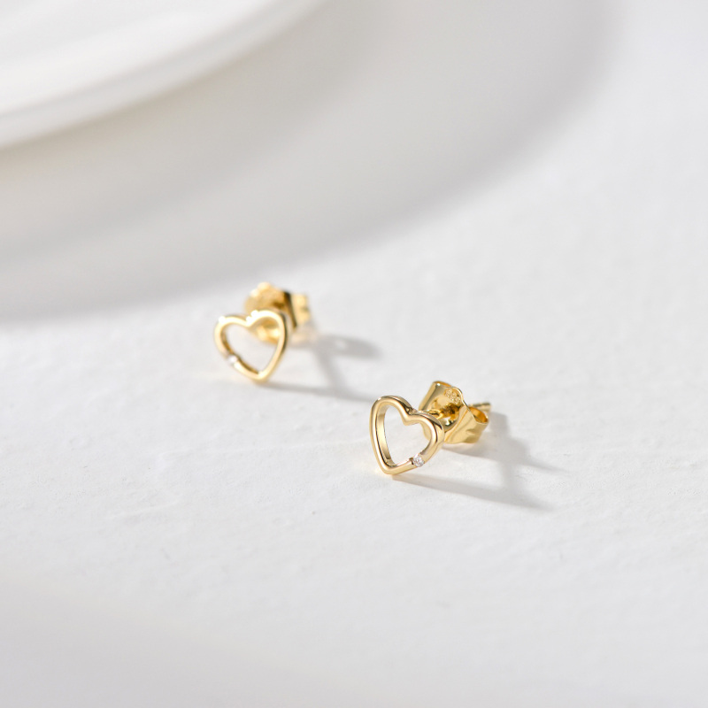 10K Gold Circular Shaped Diamond Heart Stud Earrings-4