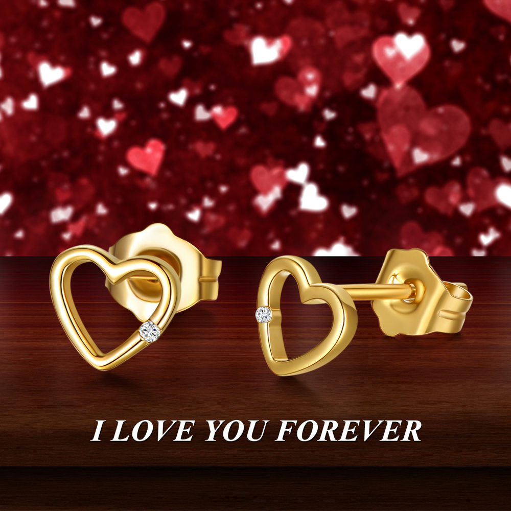 10K Gold Circular Shaped Diamond Heart Stud Earrings-5