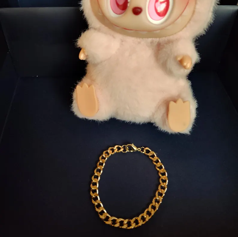 Collar de regalo hecho a mano con cadena de eslabones cubanos Labubu de oro macizo de 14 quilates-2