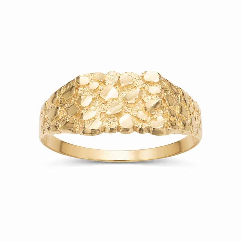 Anillo cuadrado de pepita mediana de oro sólido de 14 quilates para hombre-1