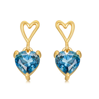 14K Solid Gold Natural London Blue Topaz Drop Earrings for Women Mom-23