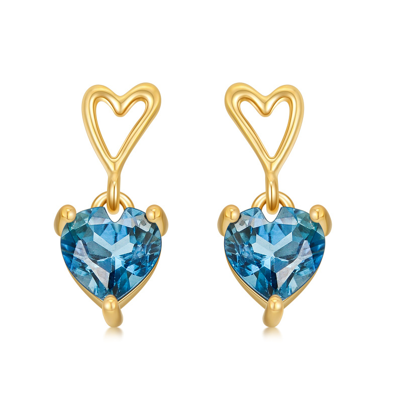 10K Solid Gold Natural London Blue Topaz Drop Earrings for Women Mom-1