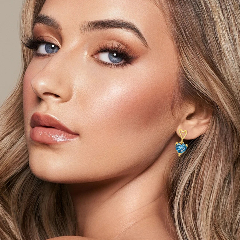 10K White Gold Topaz Heart Stud Earrings-2