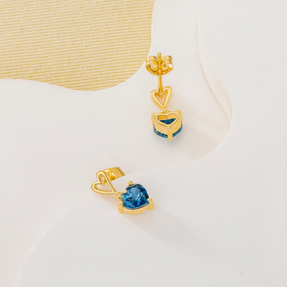 10K Solid Gold Natural London Blue Topaz Drop Earrings for Women Mom-3