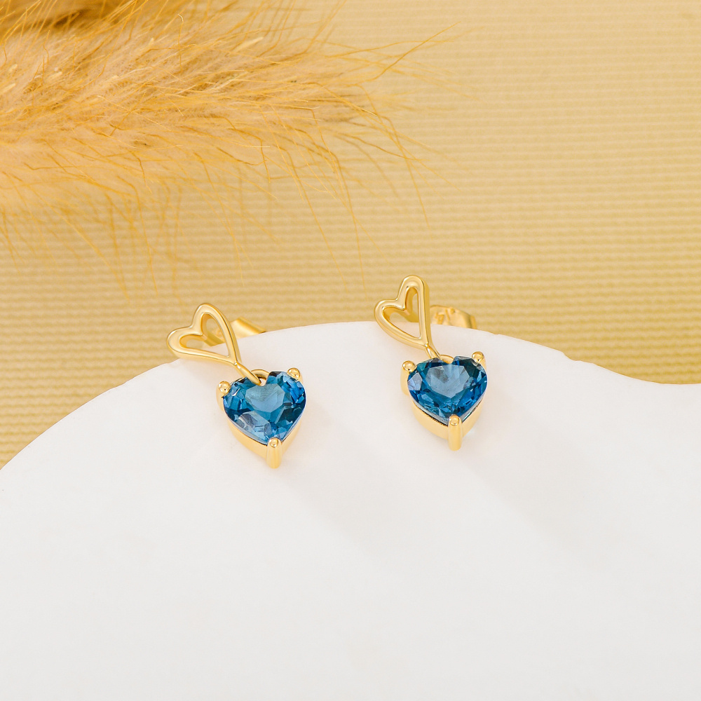 10K Solid Gold Natural London Blue Topaz Drop Earrings for Women Mom-4