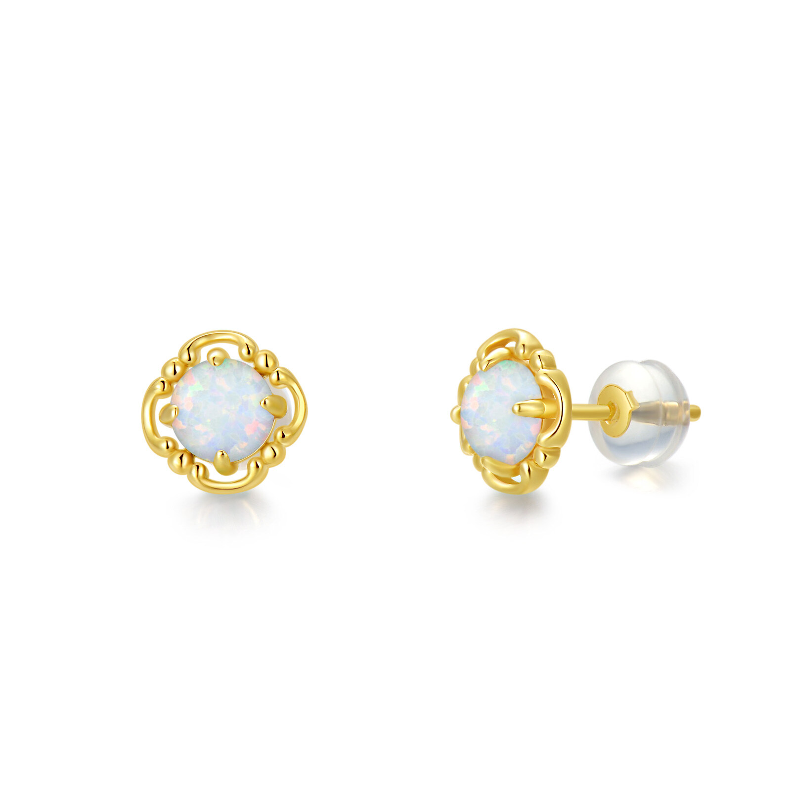 14K Gold Opal Stud … - image