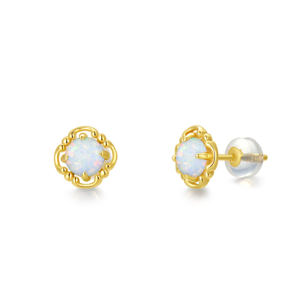 10K Gold Opal Stud Earrings-1