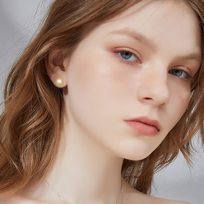 18K Gold Opal Stud Earrings-2