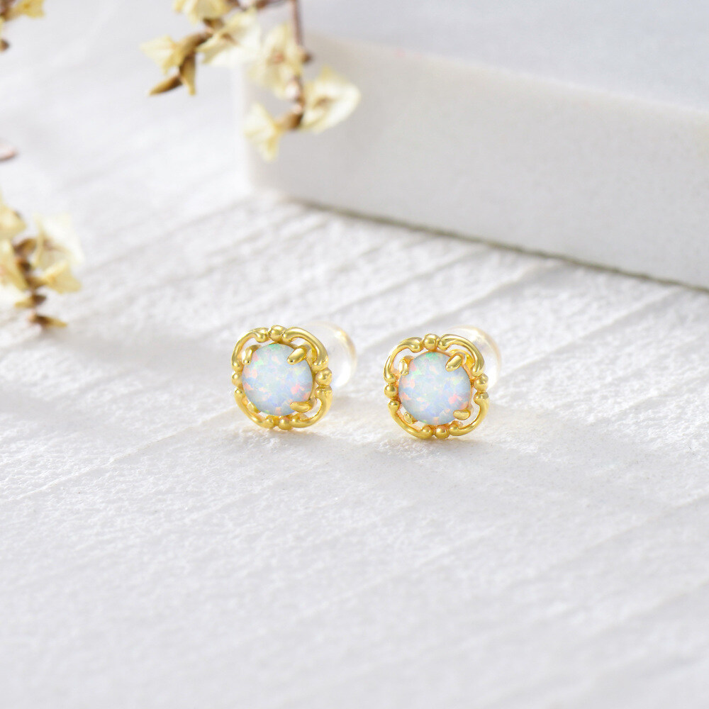 10K Gold Opal Stud Earrings-3