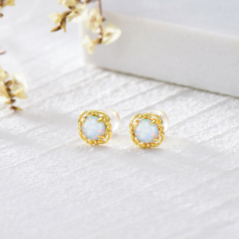 18K Gold Opal Stud Earrings-3