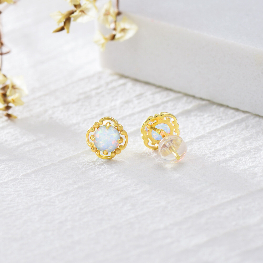 10K Gold Opal Stud Earrings-4