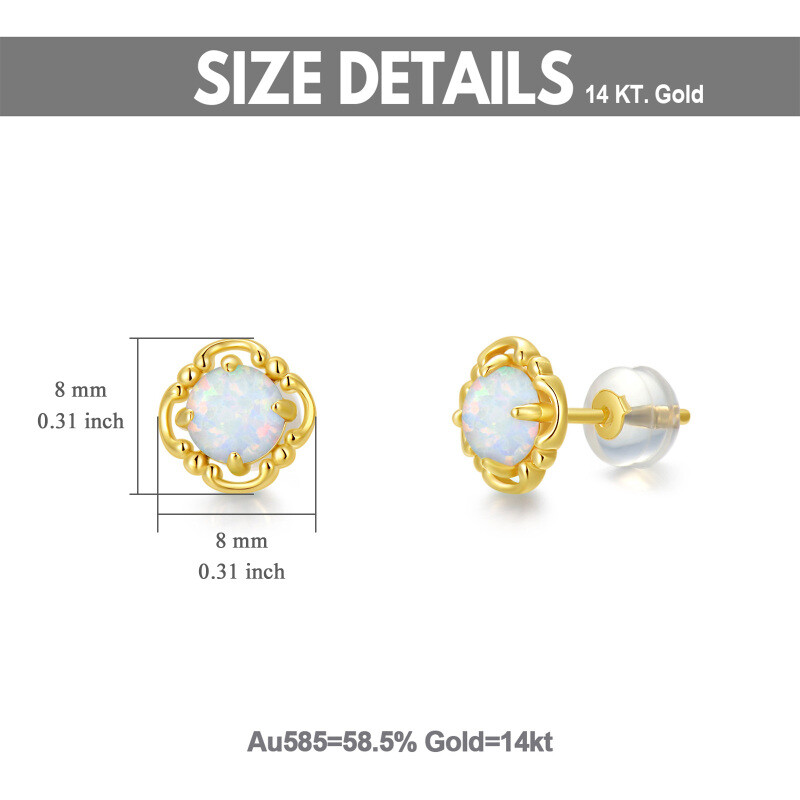 18K Gold Opal Stud Earrings-5