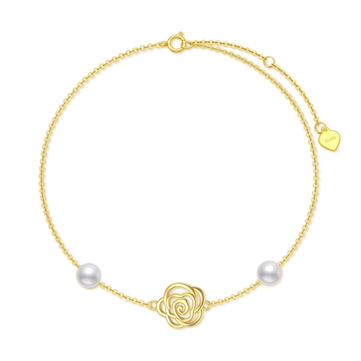 10K Gold Pearl Rose Single Layer Charm Anklet-1