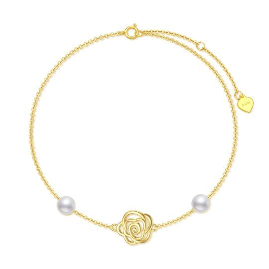 10K Gold Pearl Rose Single Layer Charm Anklet