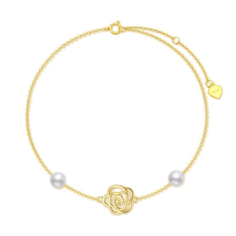 10K Gold Pearl Rose Single Layer Charm Anklet-2