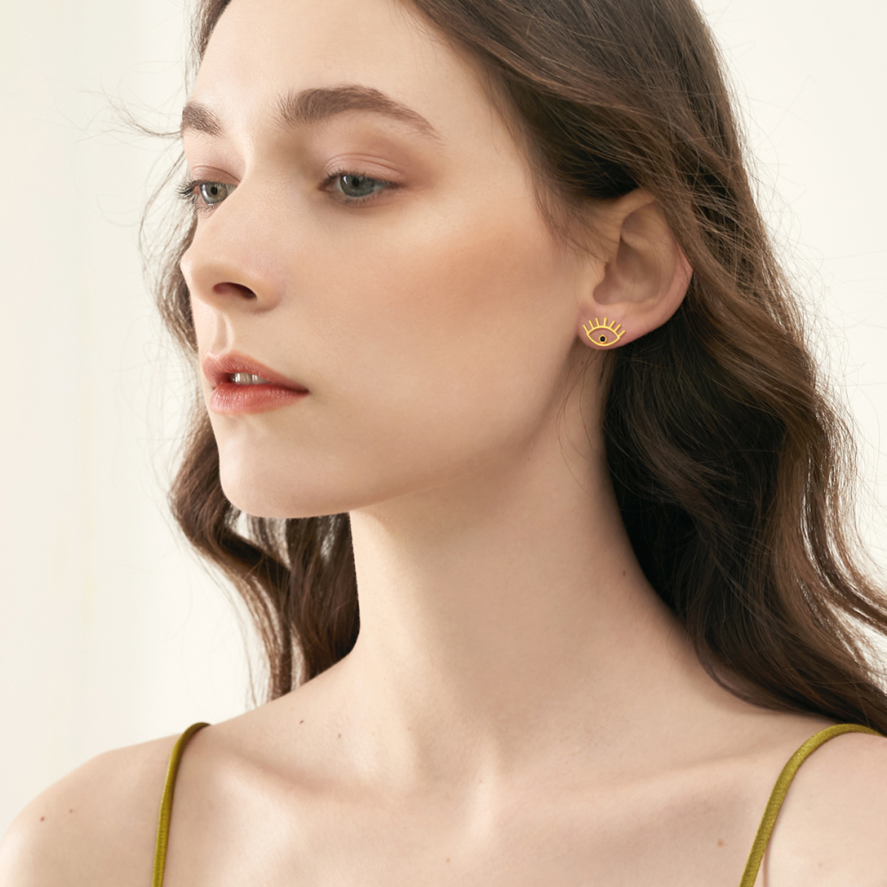 10K Solid Gold Stud Earrings for Women Evil Eye Stud Earrings Jewelry Gift for Her-3