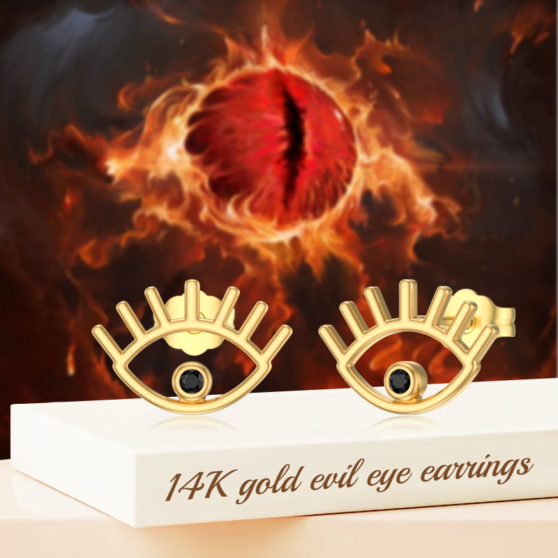 10K White Gold Evil Eye Stud Earrings-4