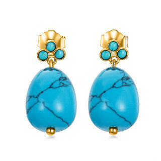 14K Solid Gold Turquoise Earrings For Women,Dangle Drop Turquoise Earrings Vintage-31