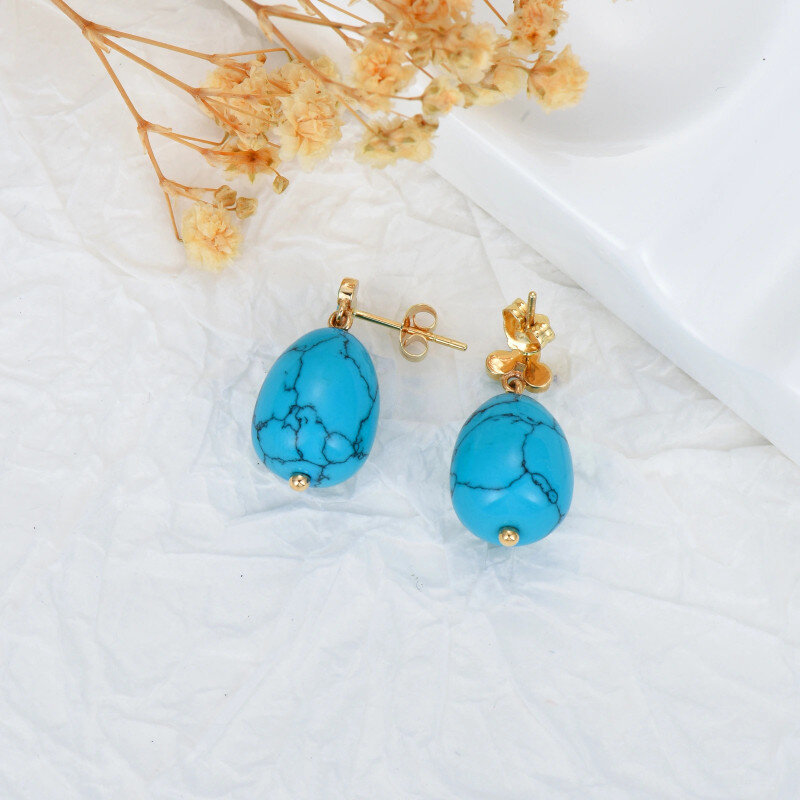 10K Solid Gold Turquoise Earrings For Women,Dangle Drop Turquoise Earrings Vintage-3