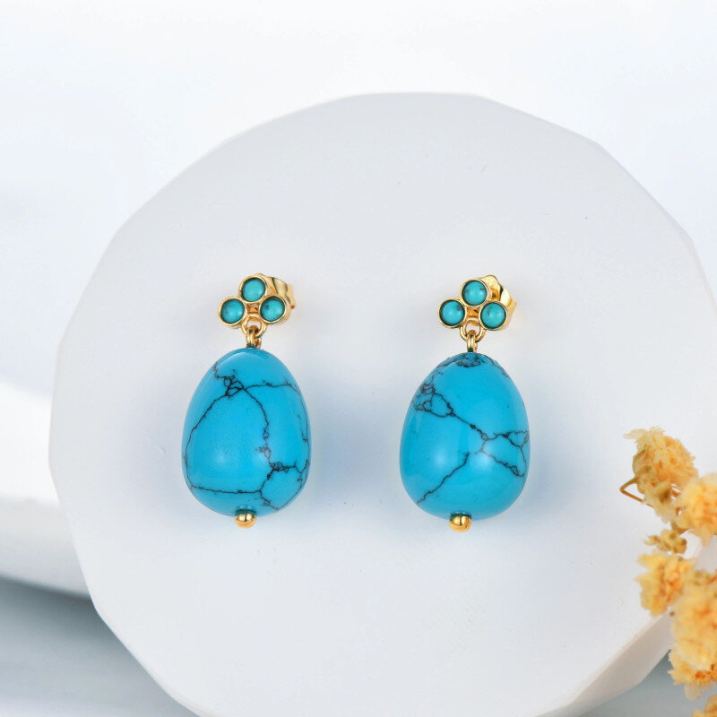 10K Solid Gold Turquoise Earrings For Women,Dangle Drop Turquoise Earrings Vintage-4