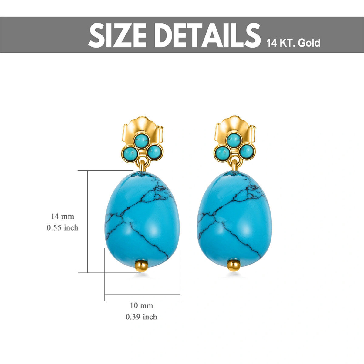 14K Massive Gold Türkis Ohrringe für Frauen,Dangle Drop Türkis Ohrringe Vintage-5