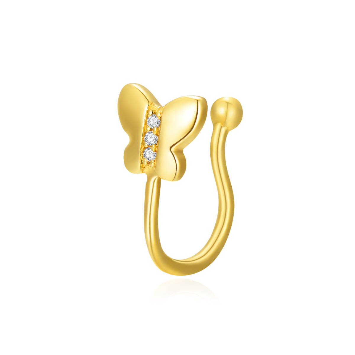 10K Gold Cubic Zirconia Butterfly Nose Ring-1