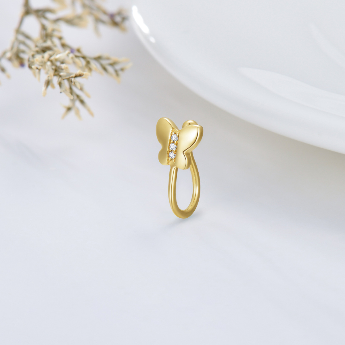 10K Gold Cubic Zirconia Butterfly Nose Ring-4