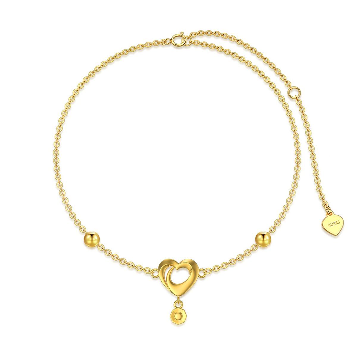 14K Gold Heart Charm Bracelet-1