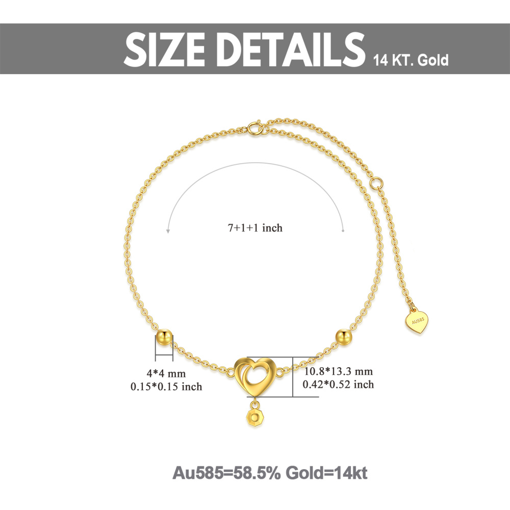 Pulsera con dije de corazón en oro de 14 quilates-4