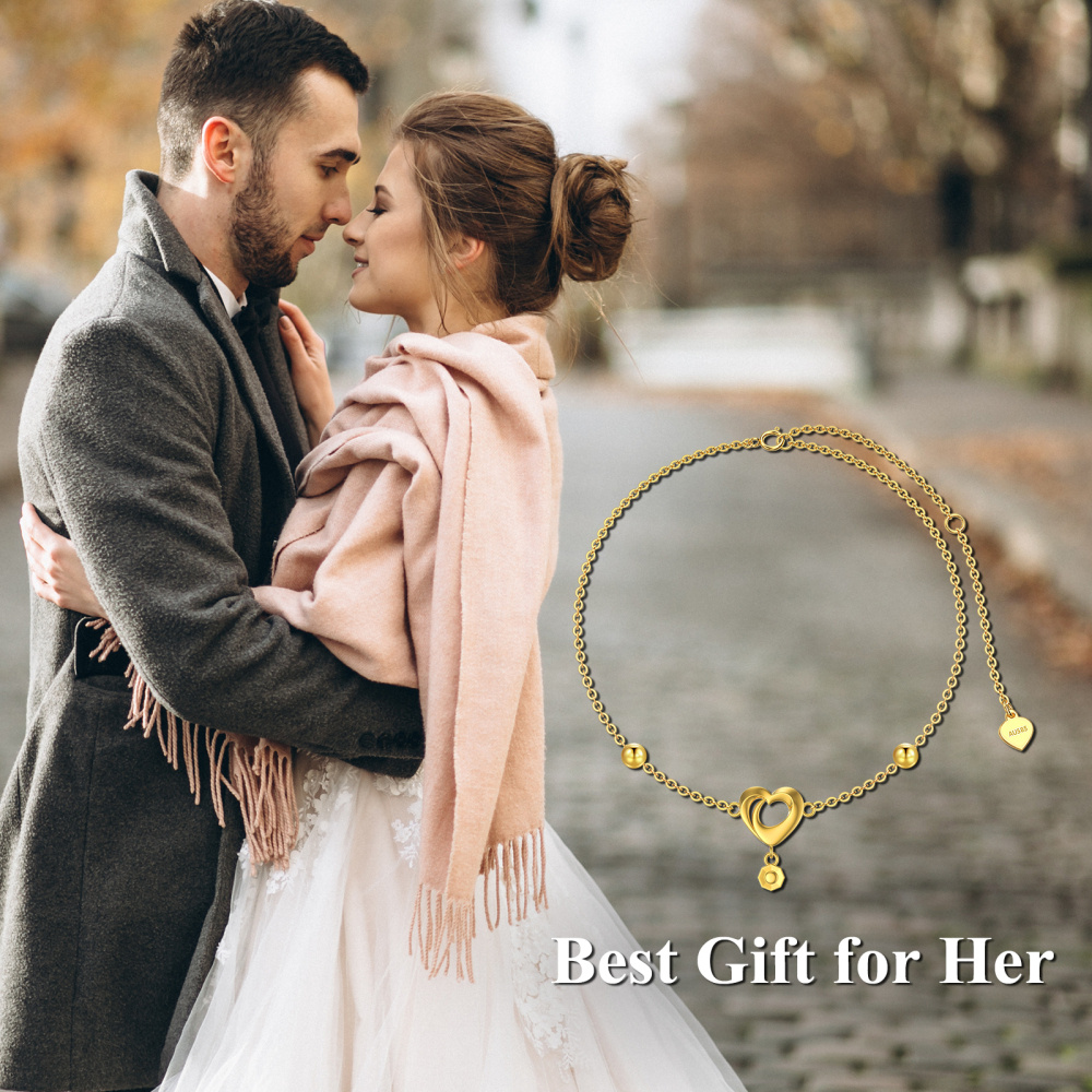 Pulsera con dije de corazón en oro de 14 quilates-5
