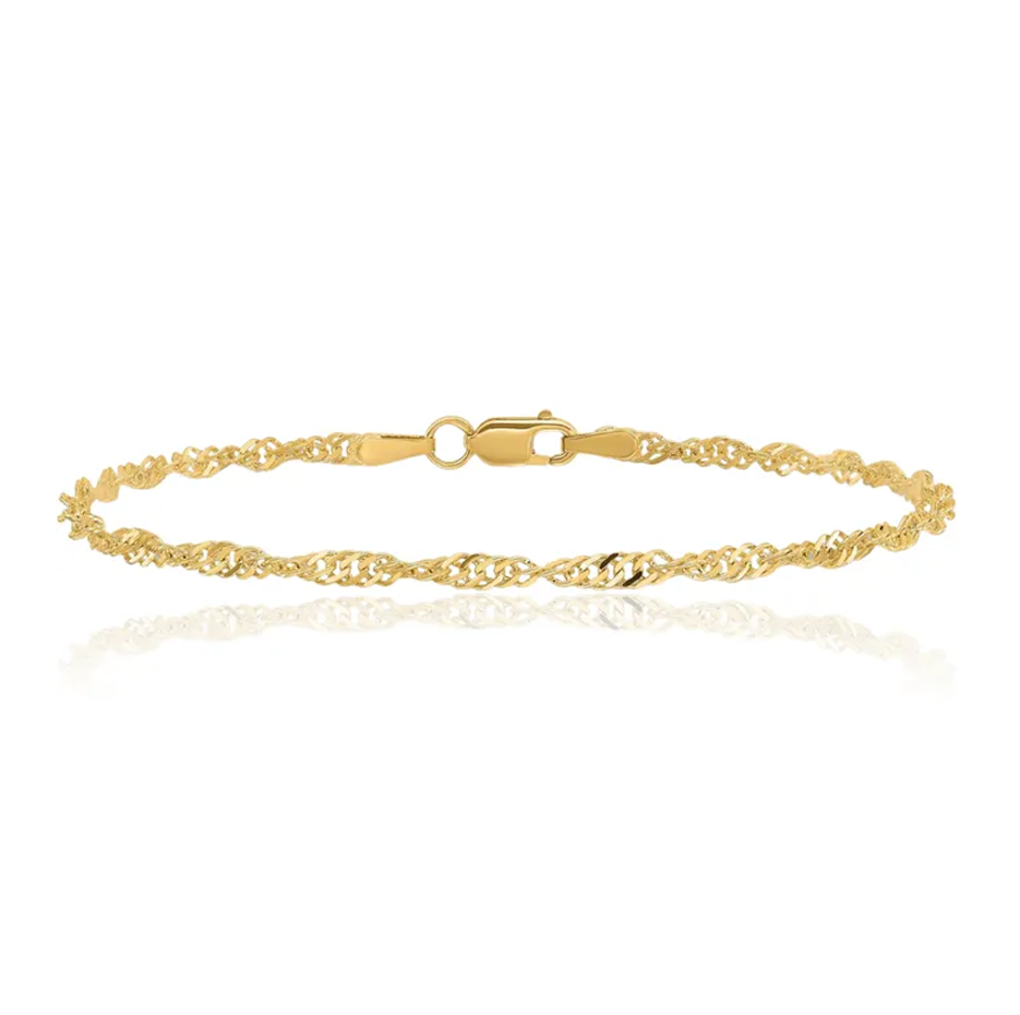 Pulsera de cadena Singapur de oro amarillo macizo de 14 quilates de 2 mm-1