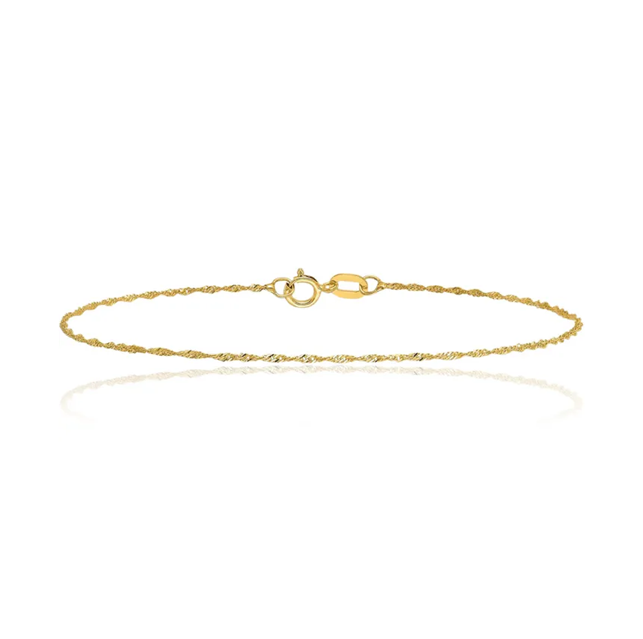14K Solid Yellow Gold Singapore Chain Anklet 1.5mm-1