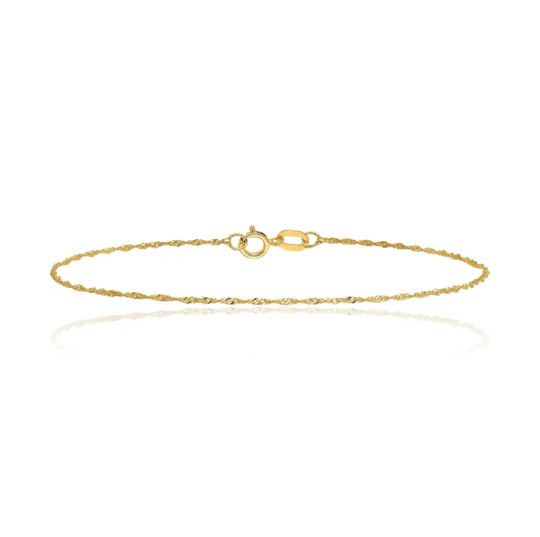 Singapur-Kettenarmband aus massivem Gelbgold 14 Karat, 1 mm