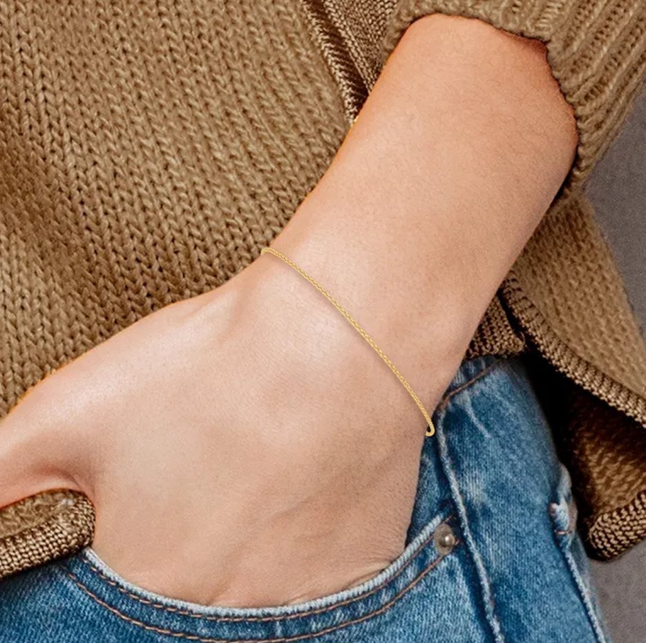 14K Solid Yellow Gold Singapore Chain Anklet 1.5mm-2