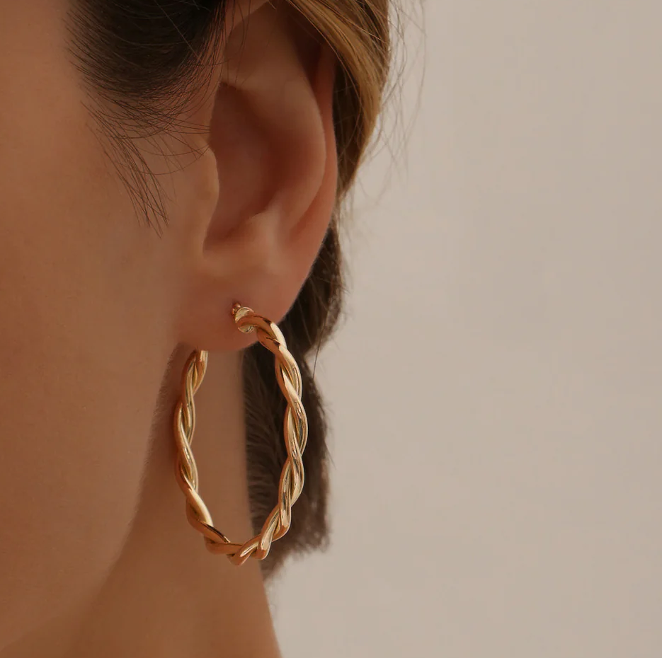 14K Solid Yellow Gold Twist Earrings 40mm-3
