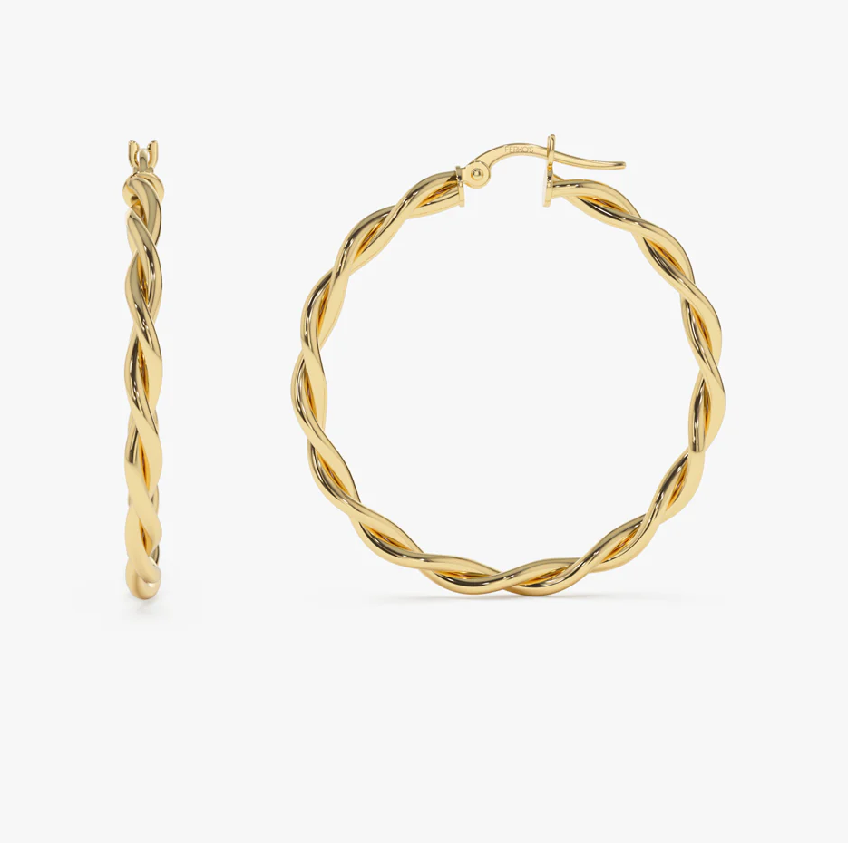 14K Solid Yellow Gold Twist Earrings 40mm-5