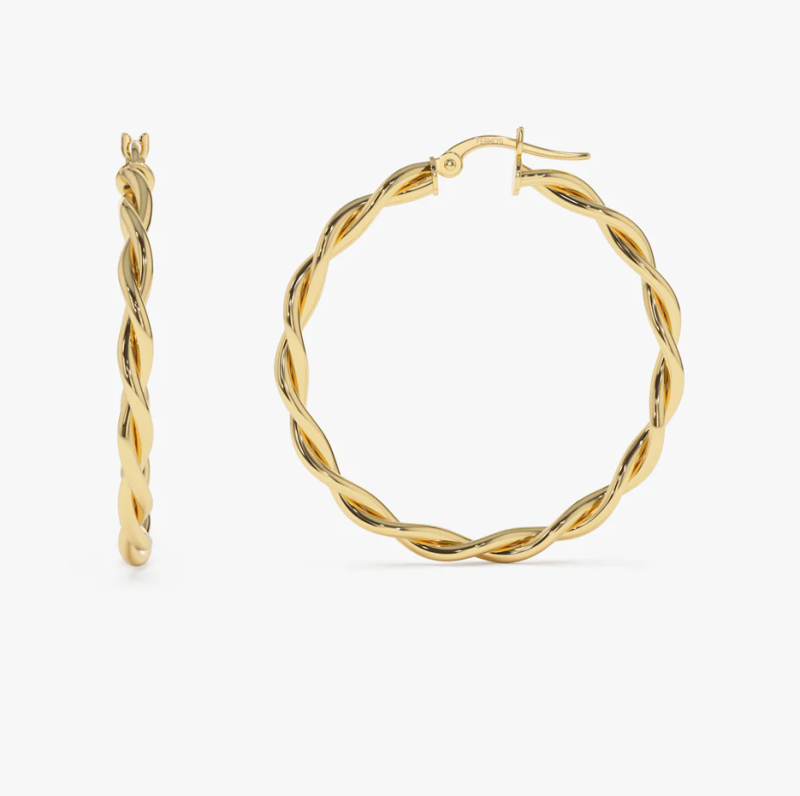 Pendientes trenzados de oro amarillo macizo de 14 quilates, 40 mm-5