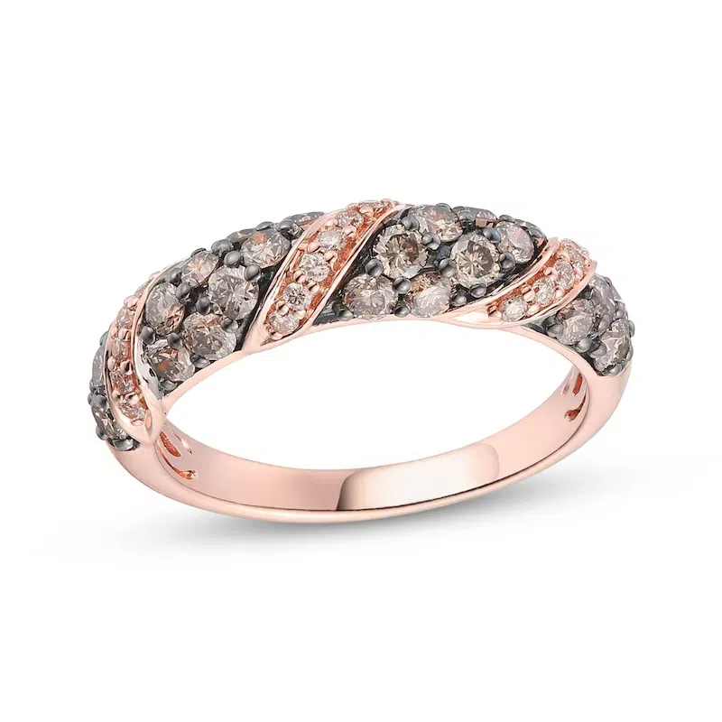 Anillo apilable personalizado para pareja de oro fresa de 10 quilates con diamantes de 1 quilates para mujer-1