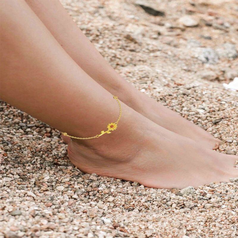 Pulsera de girasol de 14 quilates, tobillera, regalo para mujeres, mamás y el Día de la Madre.-2
