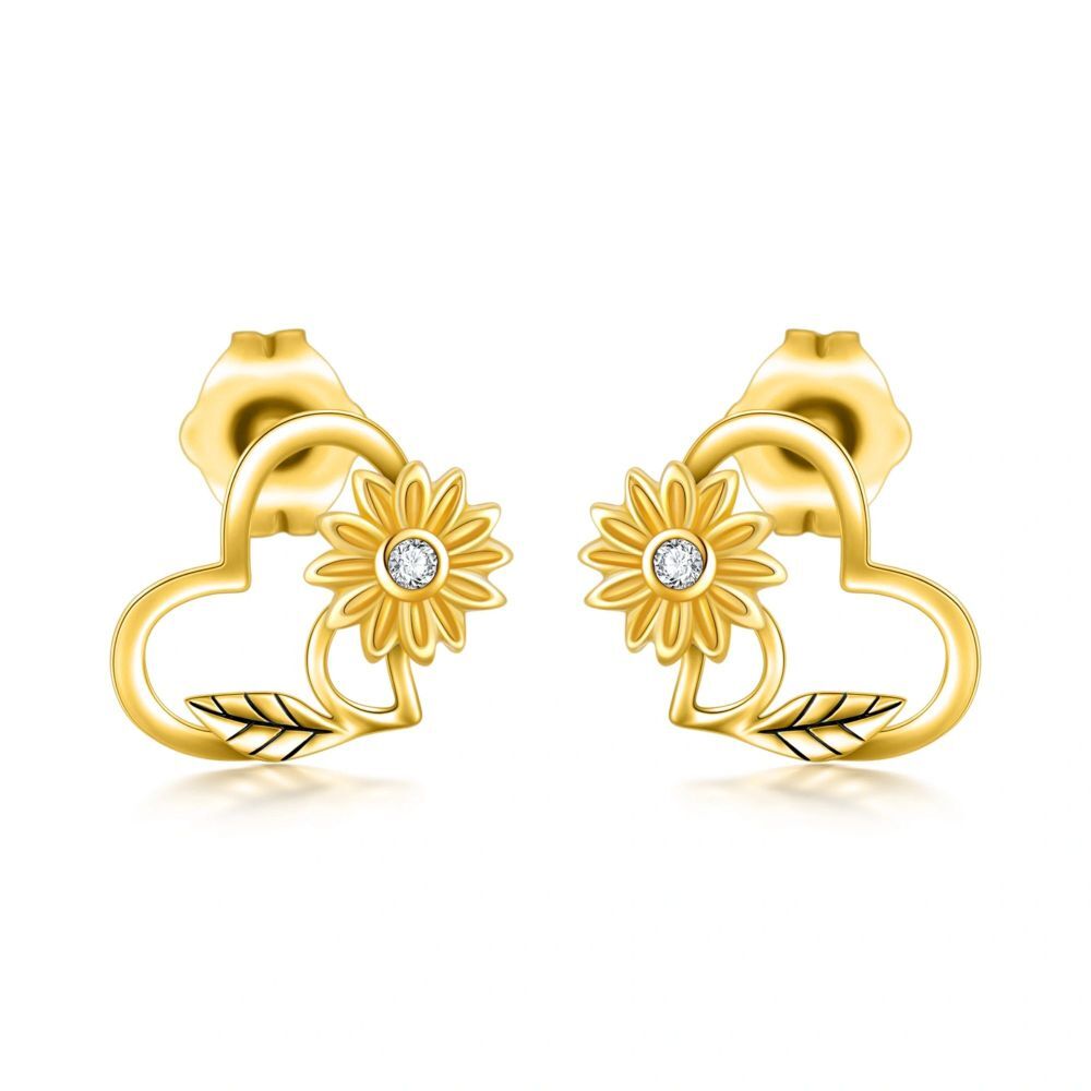 10K Gold Sunflower Stud Earrings-1