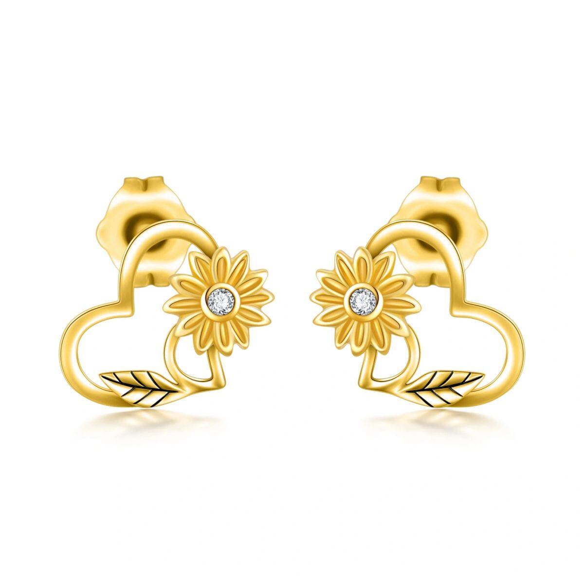 18K Gold Sunflower Stud Earrings-1