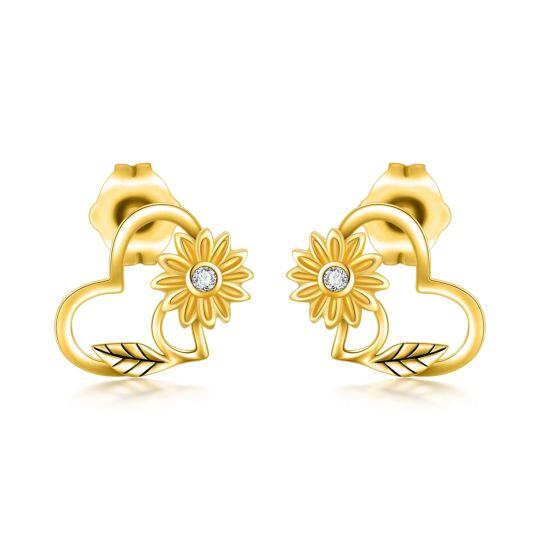 10K Gold Sunflower Stud Earrings