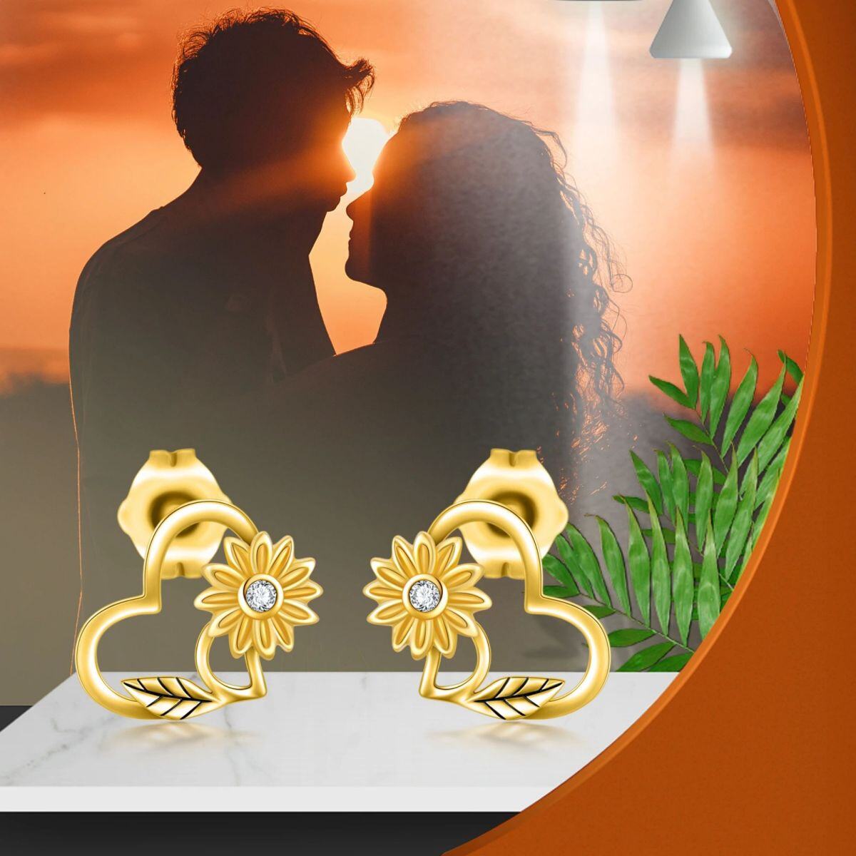 10K Gold Sunflower Stud Earrings-4