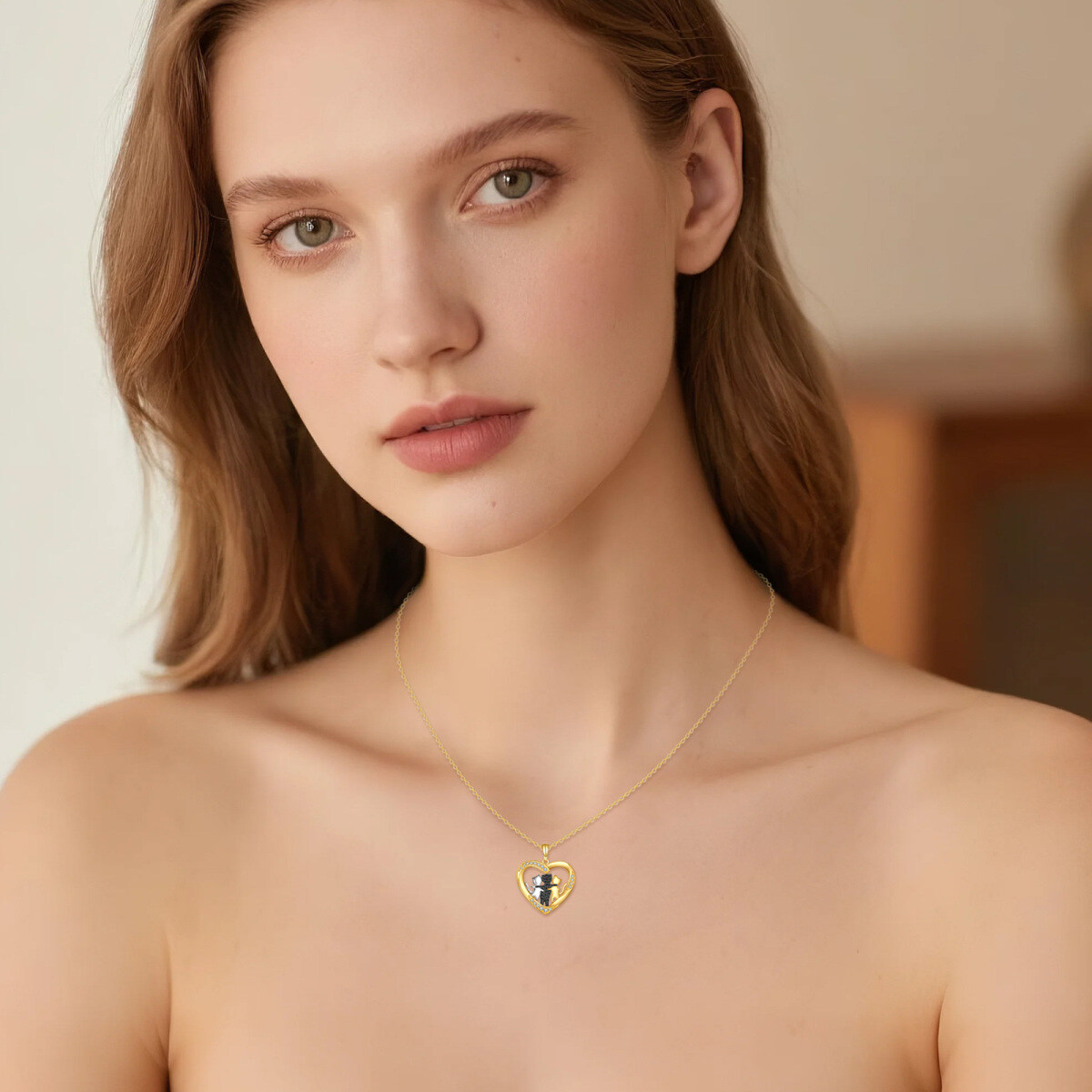 10K Three-Tone Solid Gold Cubic Zirconia 3 Cat Pendant Necklace-2