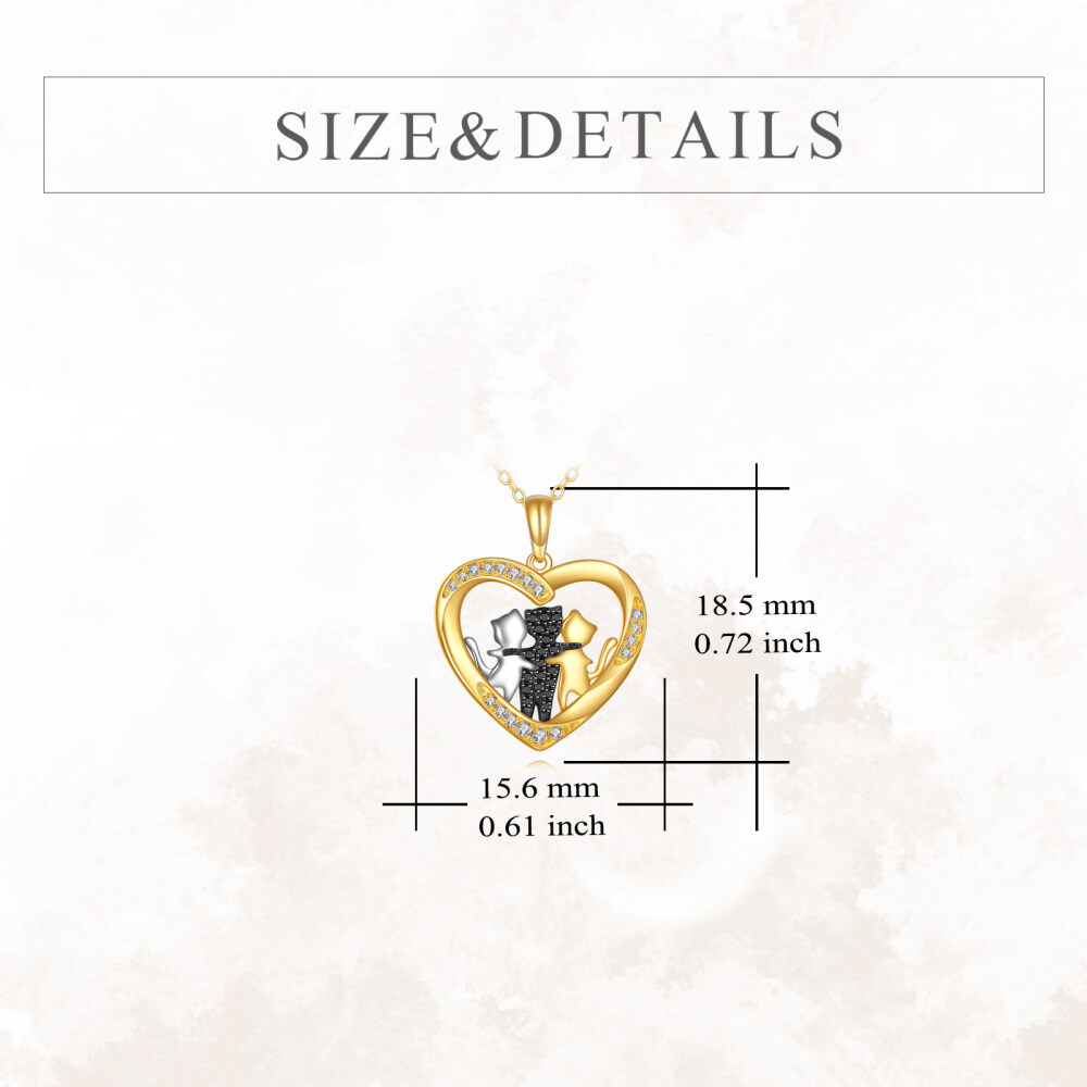 10K Three-Tone Solid Gold Cubic Zirconia 3 Cat Pendant Necklace-5