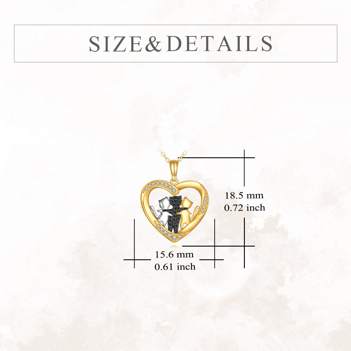 10K Three-Tone Solid Gold Cubic Zirconia 3 Cat Pendant Necklace-5