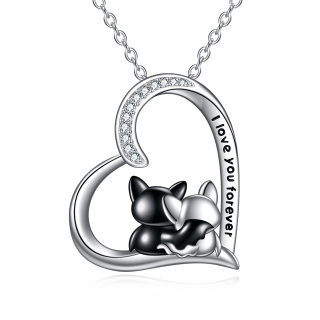 Sterling Silver Two-tone Cubic Zirconia Bat Pendant Necklace-1