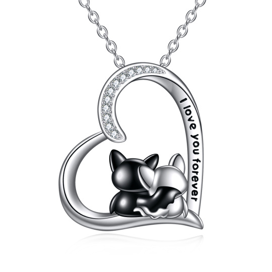 Collar con colgante de murciélago de circonita cúbica bicolor en plata de ley