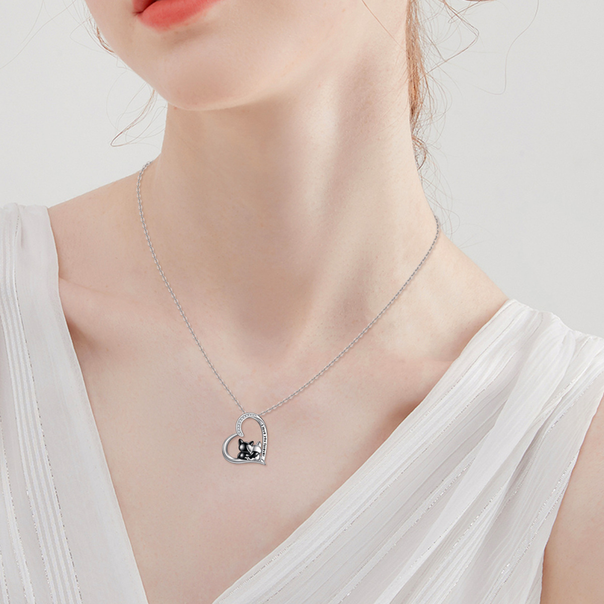 14K Two-tone Cubic Zirconia Bat Pendant Necklace-2